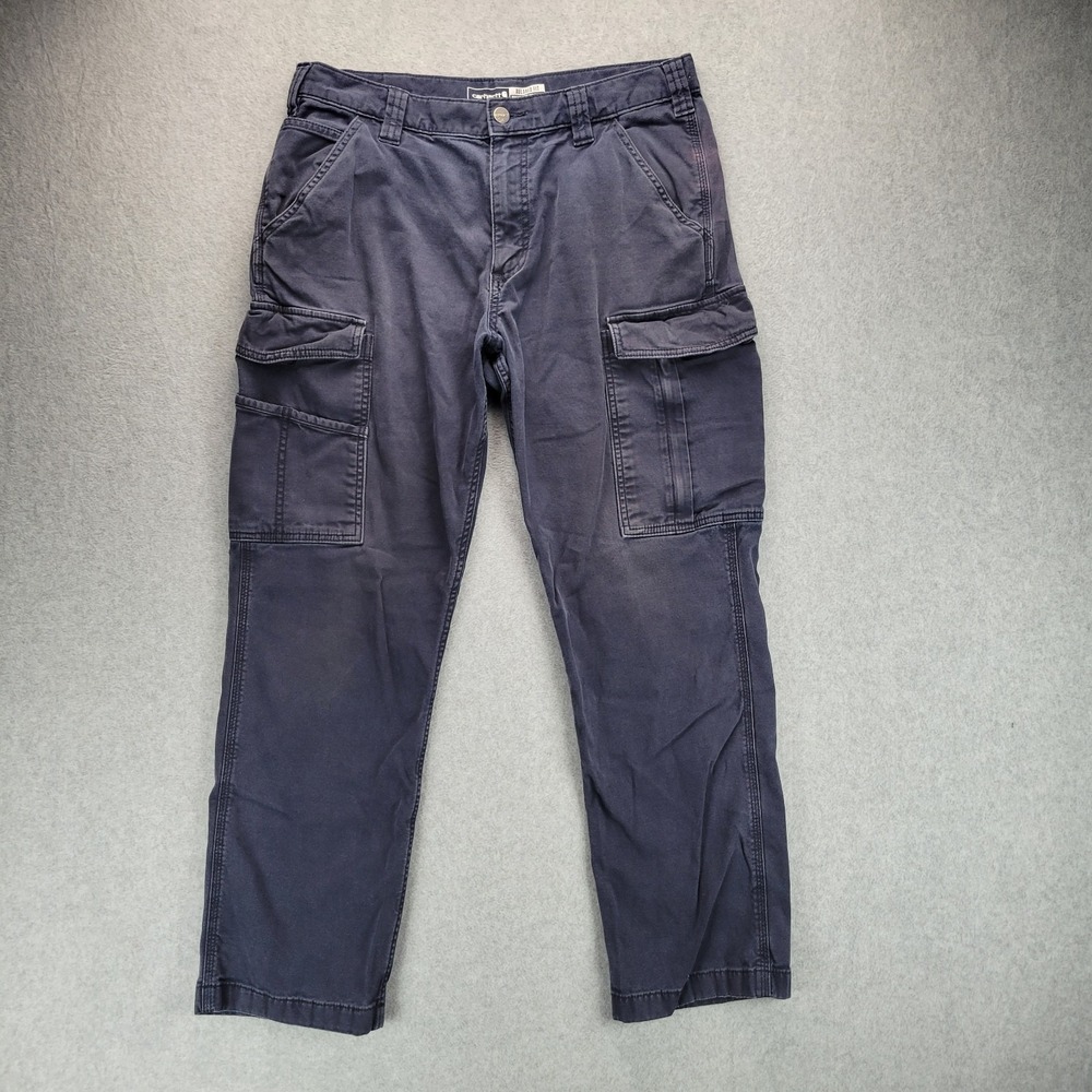Carhartt Pants Mens 34x30 Blue Rugged‎ Flex Relaxed Fit Canvas Cargo BN3574-M